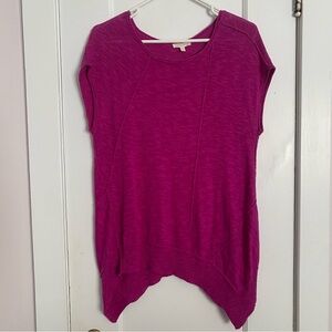 Eileen Fisher Magenta Short Sleeve Top size PM linen blend